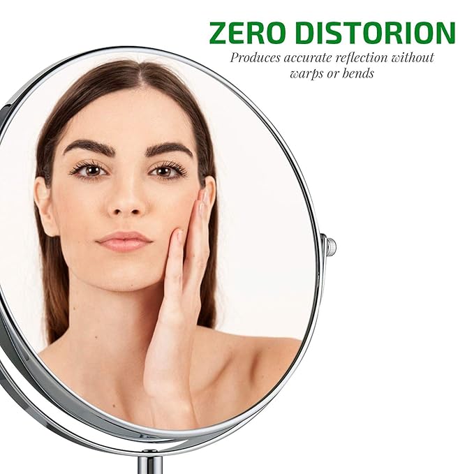 OVENTE 8" Tabletop Makeup Mirror with 1X/7X Magnification, 360° Swivel Design and Double-Sided Free-Standing Vanity Mirror Perfect for Bathroom, Bedroom, Office & Travel, Polished Chrome MNLMT80CH1X7X