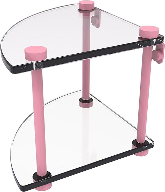 Allied Brass NS-3-PNK Two Tier Corner Glass Shelf, Pink