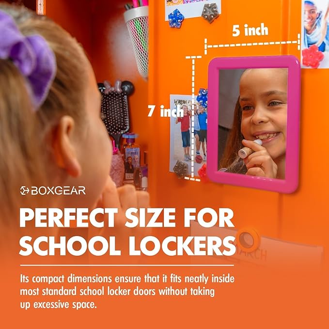 Boxgear Magnetic Locker Mirror, Makeup Mirrors - 5" x 7"- for School Locker, Bathroom, Household Refrigerator, Locker Accessory, Workshop Toolbox or Office Cabinet (Pink)