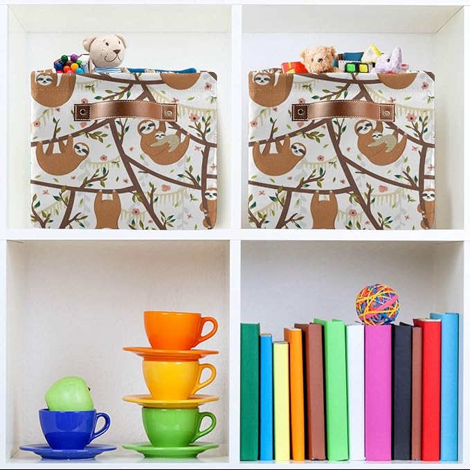 Moudou Sloth Storage Basket Square Collapsible Laundry Hamper Clothes Toys Storage Bin with Handles for Bedroom, Closet, Nursery, Dorm, Home Decor