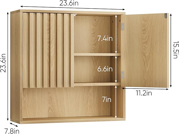 Smuxee Fluted Bathroom Cabinet Wall Mounted, Wooden Medicine Cabinet with Adjustable Shelf, Bathroom Cabinet for Bath Room, Living Room, Laundry Room