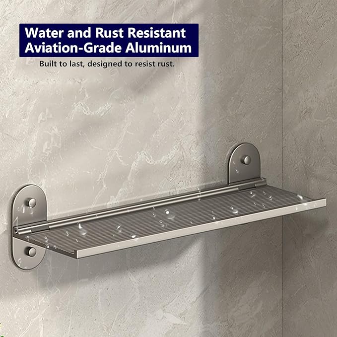 Foldable No-Drill Wall Shelf, Collapsible Aluminum Storage Organizer, Easy Install Adhesive Shelf for Bathroom, Kitchen, Office(Size:30cm)