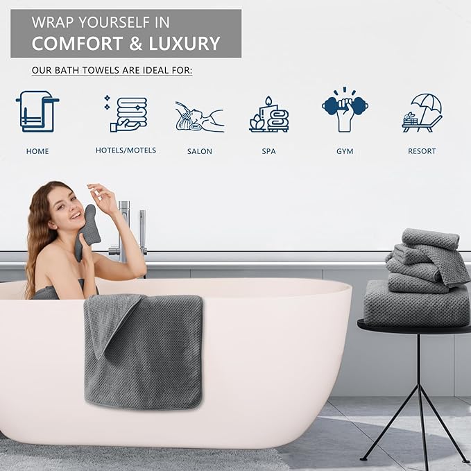 Grey Hand Towels Set 2 Pack-16“x31”,Ultra Soft Microfibers Bathroom Towel Set Highly Absorbent Quick Dry Luxury Premium Towel Lightweight Durable Hand Towel Collection for Hotel Spa Gym Kitchen