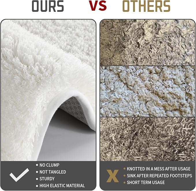 Yimobra Bathroom Rugs Non Slip Washable 60x24, Ultra Soft and Water Absorbent Bath Mats, Plush Fluffy Shower Mat Outside, Luxury Microfiber Thick Matts for Bathroom Floor/Tub, Off White