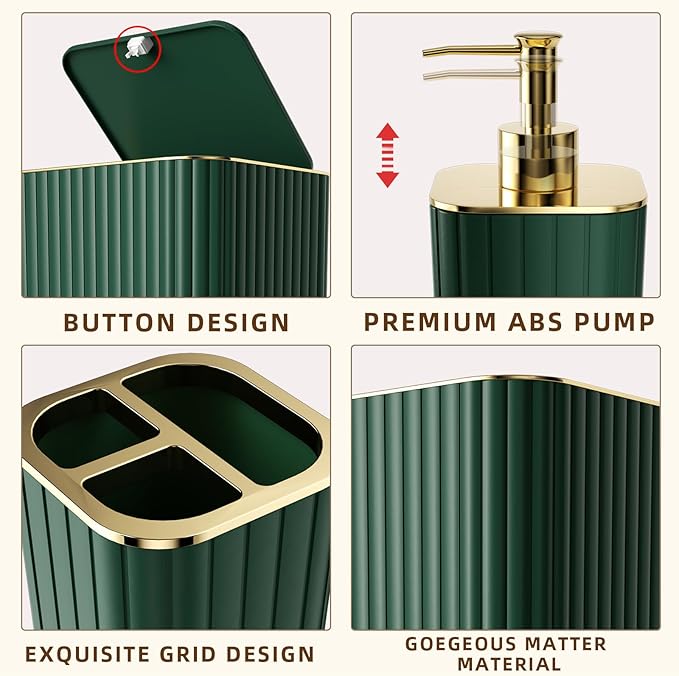 XLHOMO Bathroom Set - 26PC Bathroom Set with Shower Curtain and Rugs, Bathroom Accessory Set, Dark Green Bathroom Accessories Set, Trash Can & Soap Dispenser