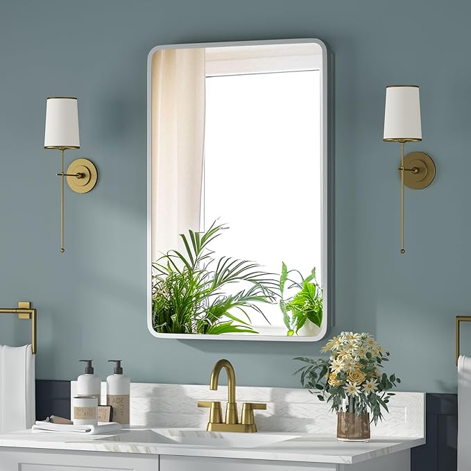 Bathroom Medicine Cabinet with Mirror 16 x 24 Inch, Silver Medicine Cabinet Recessed or Surface Wall-Mounted, Mirrored Cabinets with 2 Adjustable Shelves for Bathroom Vanity