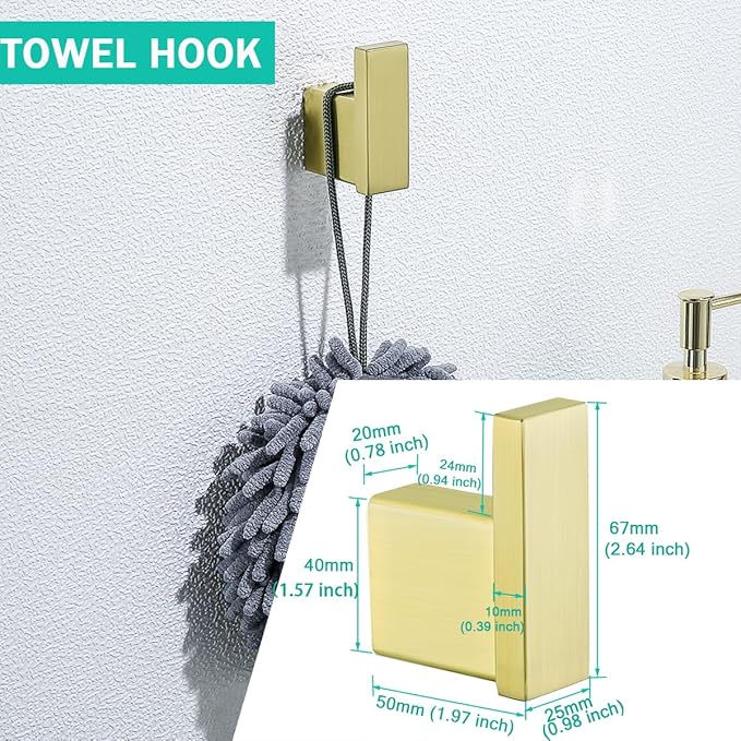 Brushed Gold Bathroom Hardware Accessories Set 4 Pieces Bath Towel Bar Set with 18 Inch Towel Bar,Toilet Paper Holder,Towel Hooks,SUS 304 Stainless Steel Wall Mounted Bathroom Towel Rack Set