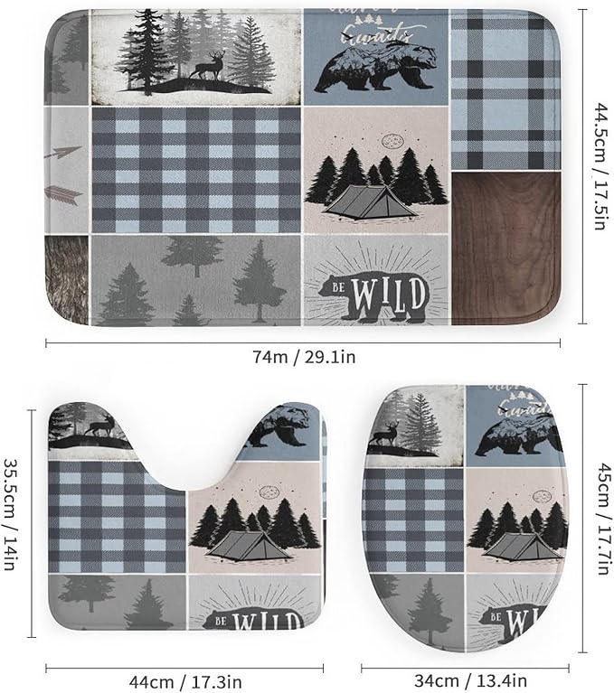 Rustic Bear Deer Shower Curtain Sets with Rugs 4 Piece Accessories Bathroom Curtains Shower Set Include Shower Curtain Non-Slip Rug Toilet Lid Cover Bath Mat One Size