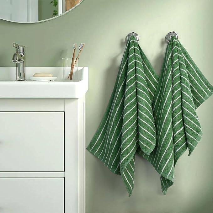 Jacquotha Hand Towels for Bathroom Green Striped - 2-Piece Premium Quick Drying Towels for Kitchen Spa Workout, Stylish Compact for Hand Face Hair, 14” x 29”