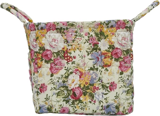 Quilted Laundry Basket with Handles, Aesthetic Collapsible Fabric Storage Basket for Clothes, Diapers & Toys - Multi-Purpose Boho Organizer Tote for Car, Home & Picnic (A)