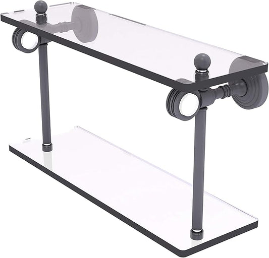 Allied Brass PG-2D-16 Pacific Grove Collection 16 Inch Two Tiered Dotted Accents Glass Shelf, Matte Gray