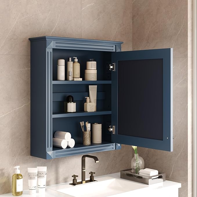 24'' x 27'' Wall Mounted Bathroom Storage Cabinet with Mirror, Medicine Cabinet with Height Adjustable Shelf, Over The Toilet Space