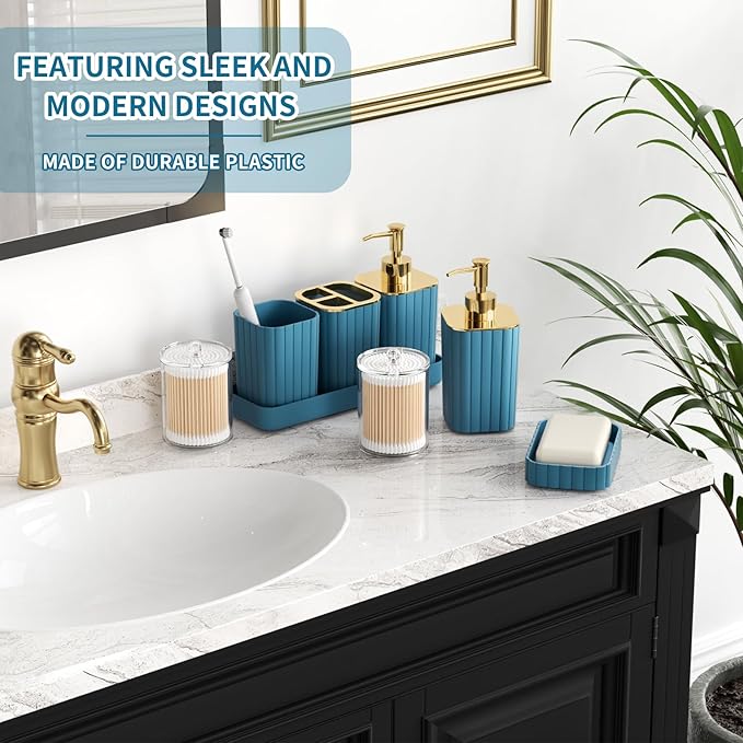 XLHOMO Bathroom Set - 26PC Bathroom Set with Shower Curtain and Rugs, Bathroom Accessory Set, Teal Bathroom Accessories Set, Trash Can & Soap Dispenser