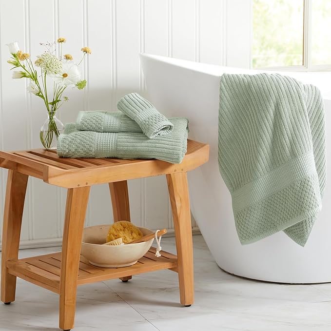 Springtree Home 100% Cotton Bath Towel Set | 6 Piece Set | Absorbent & Quick-Dry Bath Towels | Textured and Durable Cotton | Krista Collection - Eucalyptus
