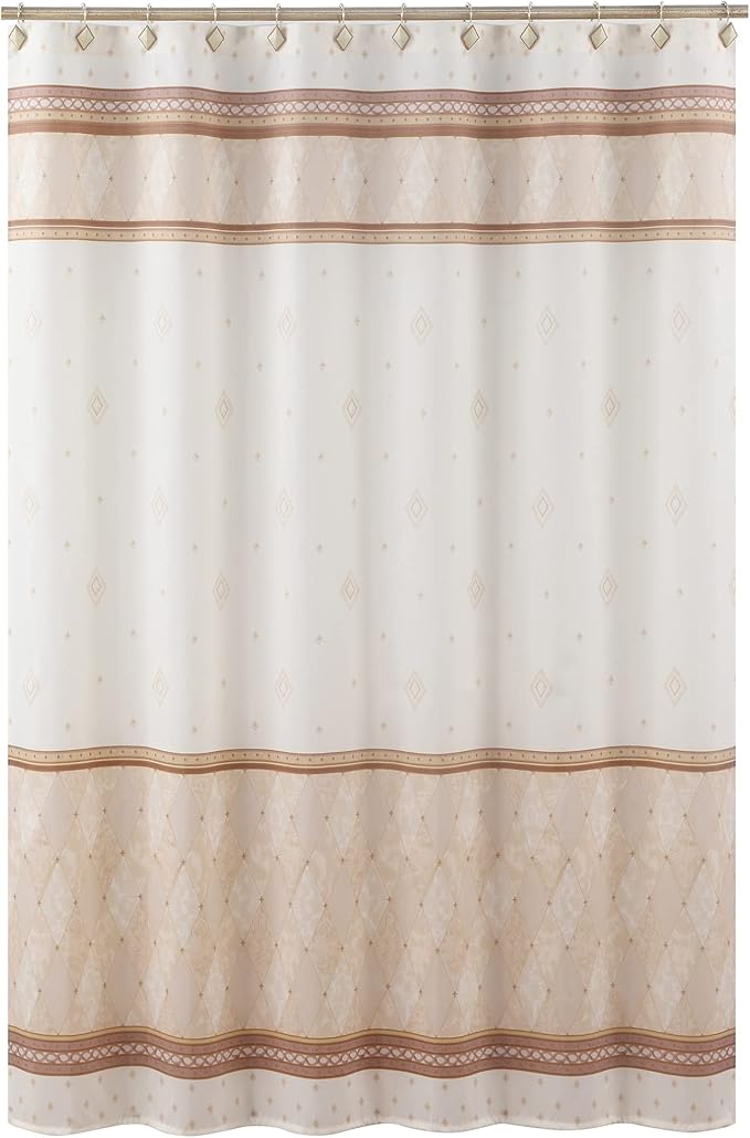 Corinthia Classic Beige Polyester Fabric Cream Printed Elegant Farmhouse Shower Curtains,Contemporary Ivory Decorative Waterproof Modern Cloth Tan Bathroom Curtains,72" W x 72" L