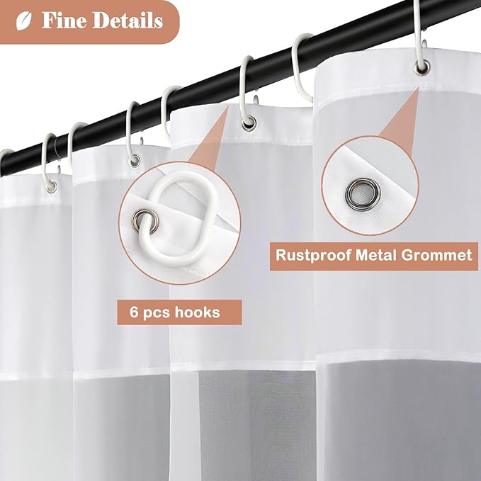 UFRIDAY Small Size 36x72 Inch Shower Curtain with Thin Mesh, Durable Fabric Bathroom Curtain with Hooks, Water Repellent,White