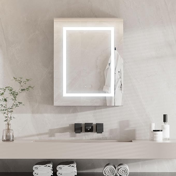 Black Medicine Cabinet with Led Lights,Lighted Medicine Cabinet with Mirror,Mirror Cabinet with 3 Storage Shelf Wall Mounted, Medicine Cabinet with Defogger,24x30Inch