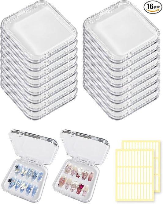 16PCS Press on Nail Boxes, Nail Cases for Press Ons with Adhesive Double Sided Tape