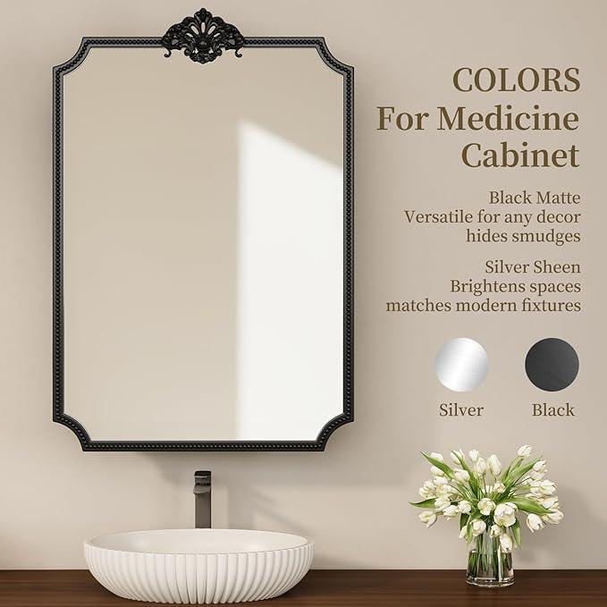 24x36 Inch Medicine Cabinets for Bathroom, Medicine Cabinet Mirror with Storage, Recessed or Surface Mount Medicine Cabinet Mirror，All-Metal Frame, Sturdy & Heavy Shelves, Easy Assembly（Black）