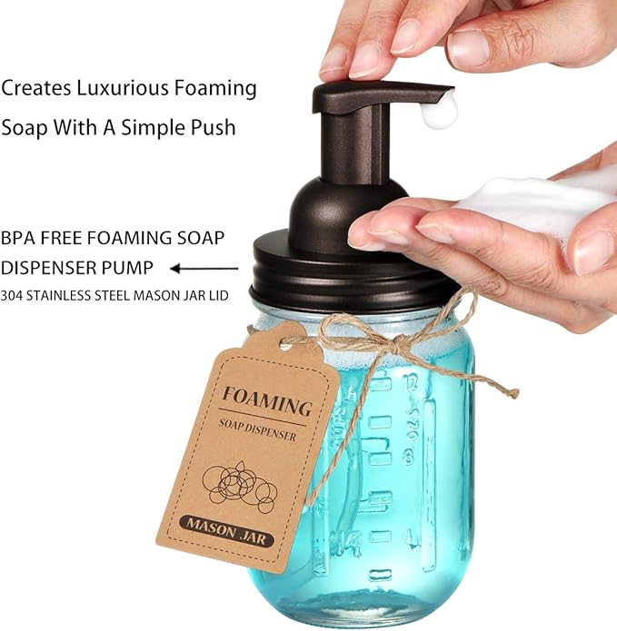 Mason Jar Bathroom Accessories Set(4pcs)- Jars Not Included - Foaming Soap Dispenser,Toothbrush Holder, and Apothecary Storage Jars Lids -Rustic Farmhouse Decor,Brown