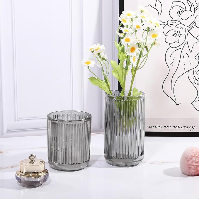 DASITON Makeup Brush Holder Organizer, Crystal Glass Makeup Brushes Storage Holder, Vintage Make Up Brush Cup for Vanity, Pen Pencil Holder for Desk, Toothbrush Holders for Bathroom (Grey L)