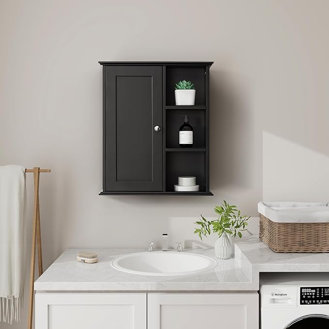 The Wide Usage Wall Medicine Cabinet with Storage Shelves & Anti-Dust Door for Bathroom, Living Room, Kitchen, Entryway,Bedroom (Black)