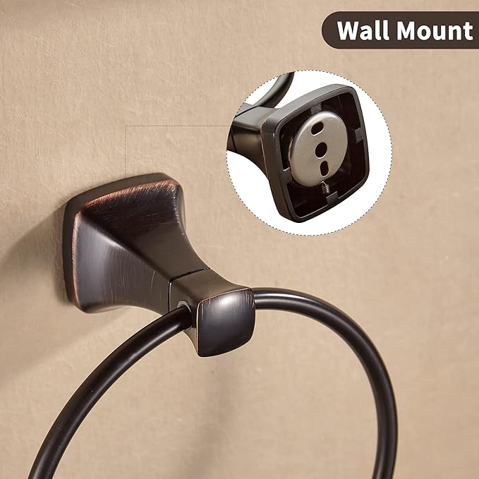 KOCUUY Oil Rubbed Bronze Towel Ring, Bathroom Bronze Towel Holder, Bath Hand Towel Holder Wall Mounted Antique Farmhouse Rustic ORB
