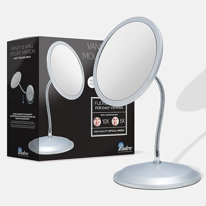 Double Vision™ Gooseneck Vanity/Wall Mount Mirror 5X/10X Magnification, Made in the USA