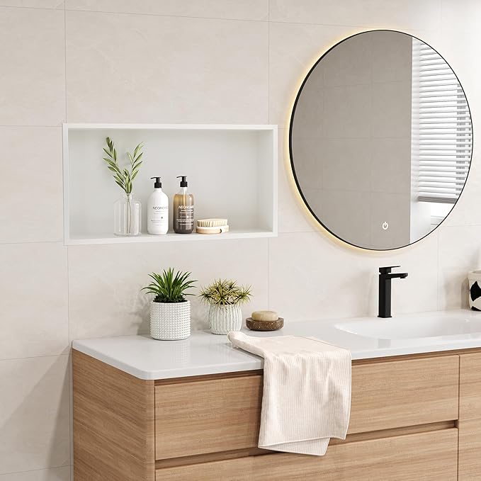 Neodrain Shower Niche, Insert Bathroom Storage Shower Shelf, Stainless Steel Recessed Wall Niche No Tiled Recessed Cabinet Waterproof for Shower Storage(White,24"x12")