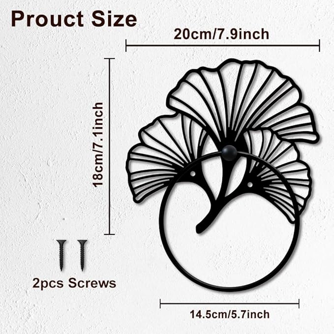 MAYJOYDIY Ginkgo Leaf Metal Towel Ring Plant Leaves Towel Holder for Wall Natural Plant Ginkgo Biloba Black Art Towel Rack Wall Mounted for Bathroom Kitchen Towel Hanger Home Decors Gift