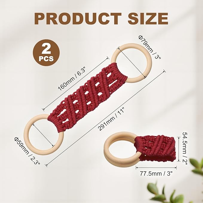 uxcell 2Pcs Kitchen Dish Towel Holder, 11"x3" Crochet Towel Ring with Hanging Loop for Cabinet House Oven Stove Door, Red