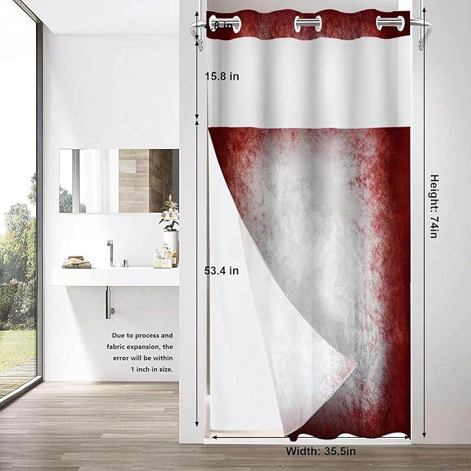 Shrahala Grey Abstract Tie Dye No Hooks Shower Curtain with Snap in Liner Set, Dark Red Modern Abstract Art Maroon Bathroom Décor Polyester Fiber Waterproof for Stall Bathtubs 35.5 X 74 in
