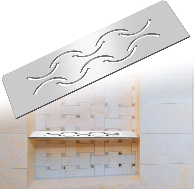 Teenyyou 1 Pack Niche Rectangular Shelf for 12 Prefabricated Board Niche Fits 5/32 Grout Line, 4mm Thick, Bathroom Wave Design, Marine Grade Brushed 316 Stainless Steel