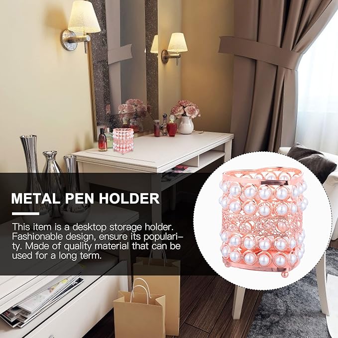 minkissy Tabletop for Pearl Stationery Durable Gold Pencil Dressing Cosmetic Cup Rose Eyebrow Nail Organizing Organizer Holder Luxury Eyeliner Metal Pen Brush Storage Beads