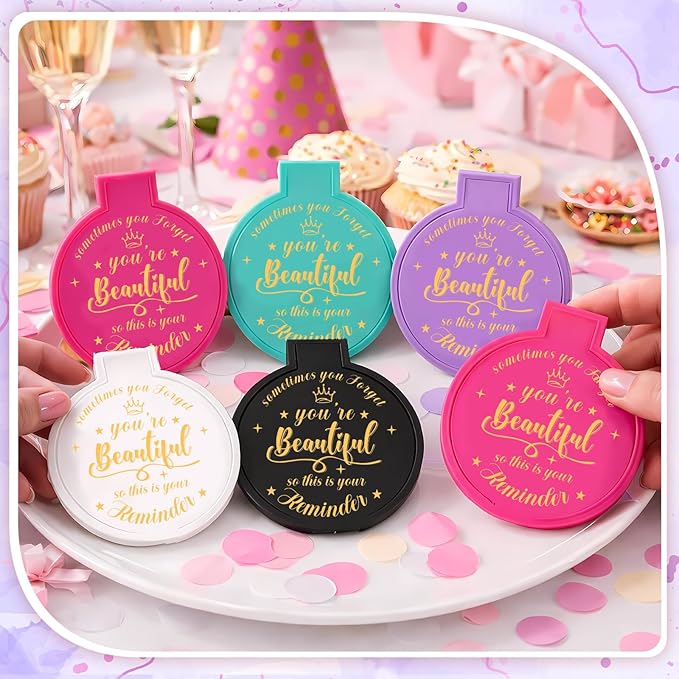 18 Pcs 2.76 Inch Inspirational Compact Mirror Bulk Galentines Women Small Gifts Valentine's Day Party Favors Purse Mirror Pocket Mini Stuffer Items for Adult Coworker Employee (Classic Colors)