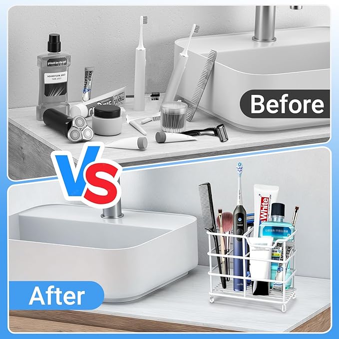 Toothbrush Holders for Bathrooms, Stainless Steel Toothbrush Holder for Kids and Adults, Electric Toothbrush and Toothpaste Holder, Rustproof Bathroom Accessories Organizer, White Small