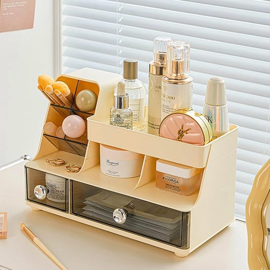 Makeup Organizer with Drawers for Vanity,Bathroom Countertop Organizer with Brushes Holder,Skincare Storage Organizer,Perfect Cosmetic Display Case for Your Beauty Essential