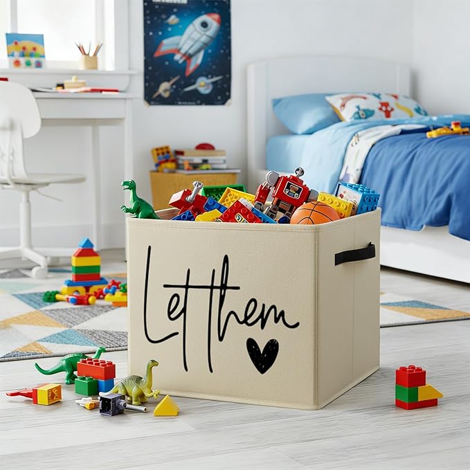 Inspirational Let Them Storage Bin Box with Handles, Mental Health Gifts, Positive Affirmation Quote Foldable Baskets Organizer for Bedroom Bathroom Home Clothes Toys Books