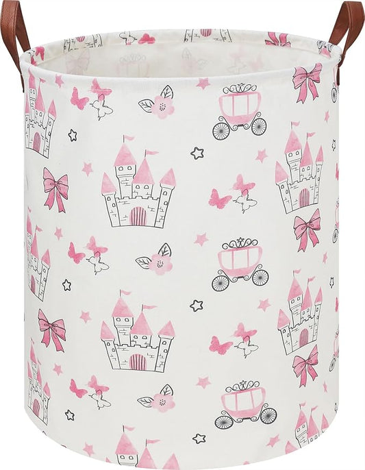 19.7" Laundry Basket,Kids Dirty Clothes Hamper,Waterproof Toys Storage Bin,Room Decor,Gift Baskets,Nursery Hamper(Pink Princess)