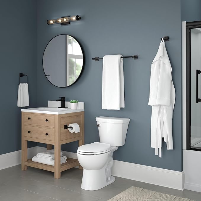 Delta Faucet McLaren 3-Piece Bathroom Set, Matte Black, 18"/24" Towel Rack, Toilet Paper Holder, Ring MCL63-MB