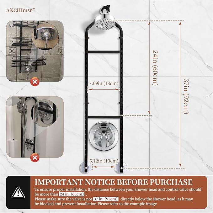 Adjustable Hanging Shower Caddy for Handheld Showerhead, 4-Tier Rustproof Shower Rack Baskets, Anti-Swing Hanging Shower Organizer for Bathroom Storage with 2 S-Hooks, Large Capacity, Black