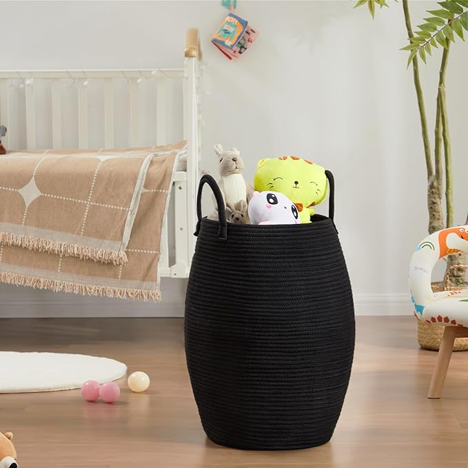 Fiona's magic 105L Extra Large Laundry Hamper Basket, Woven Tall Clothes Hamper for Storage Blanket, Toys and Dirty Cothes in Bedroom and Living Room Organizer, Black
