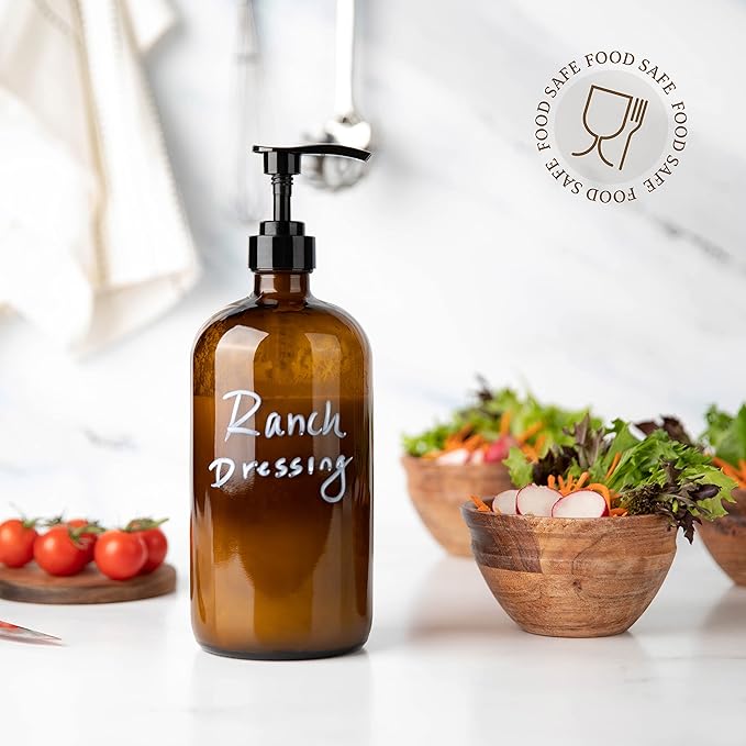 32 Ounce Glass Shampoo and Conditioner Dispenser Bottle with Pump, Shower - 1 Liter Body Wash Dispenser for Shower- by Kitchentoolz