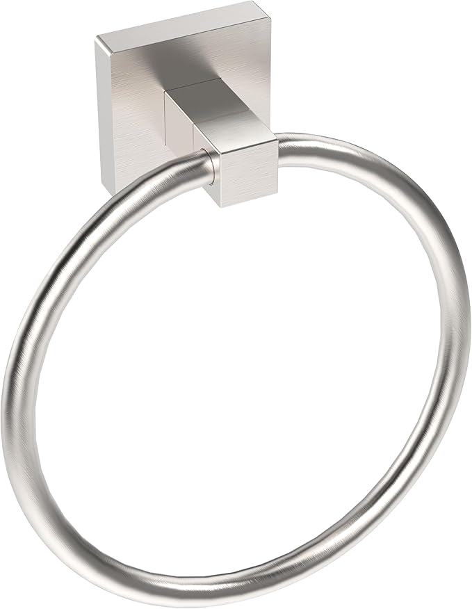 RUACQ Towel Ring for Bathroom, Square Base Hand Towel Holder Hangers Wall Mount, Heavy Duty, Stainless Steel(Brushed Nickel)