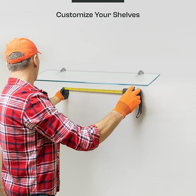 Fab Glass and Mirror Glass Shelves Cut to Size - 1/4" Thick Pencil Edge Low Iron Glass - Wall Mounted Tempered Glass Floating Shelves - Storage Organizer for Bathroom Kitchen