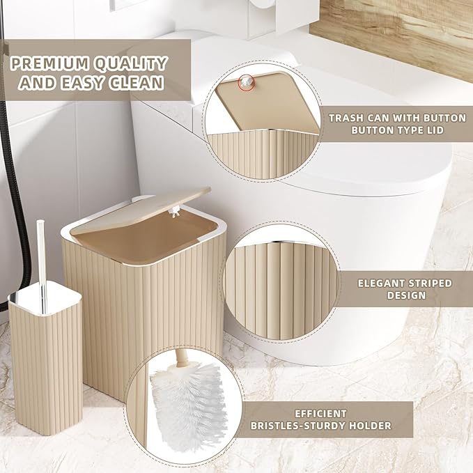 XLHOMO Bathroom Accessories Set - Gorgeous Beige Bathroom Set, 10PC Bathroom Accessory Set, Toilet Brush, Trash Can & Soap Dispenser