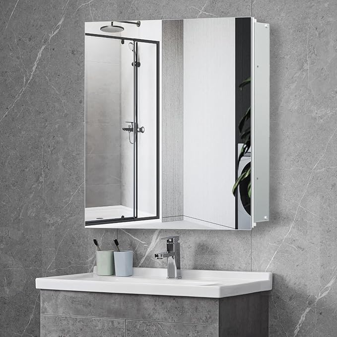 28"x28" Aluminum Medicine Cabinet, Bathroom Cabinet with Mirror,Firm and Durable, Waterproof and Rust-Proof, Recessed or Surface Mount,Assembly Required