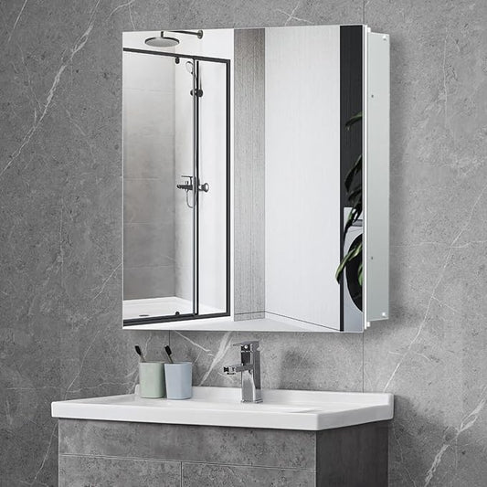 28"x28" Aluminum Medicine Cabinet, Bathroom Cabinet with Mirror,Firm and Durable, Waterproof and Rust-Proof, Recessed or Surface Mount,Assembly Required