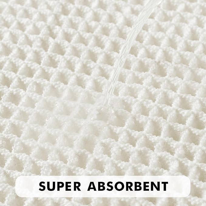 MIULEE Set of 2 Waffle Bathroom Rugs, Boho Bath Rugs Non Slip Washable, Super Absorbent Bath Mats, Ultra Soft Rubber Backed Shower Mats for Bathroom Floor, Tub and Shower, White, 18x30 Inch