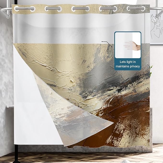 Shrahala Multicolored Modern Abstract No Hooks Shower Curtain with Snap in Liner Set, Artists Oil Paints Closeup Bathroom Décor Polyester Fiber Waterproof for Stall Bathtubs 71 X 74 in